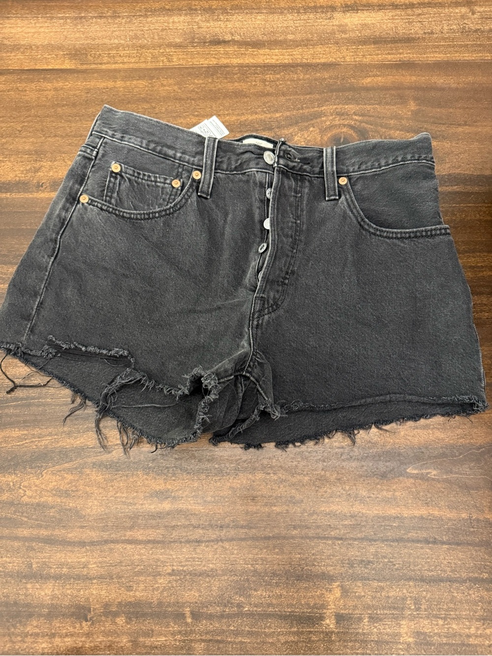 Levi's Black Raw-Hem Button-Fly Denim Shorts